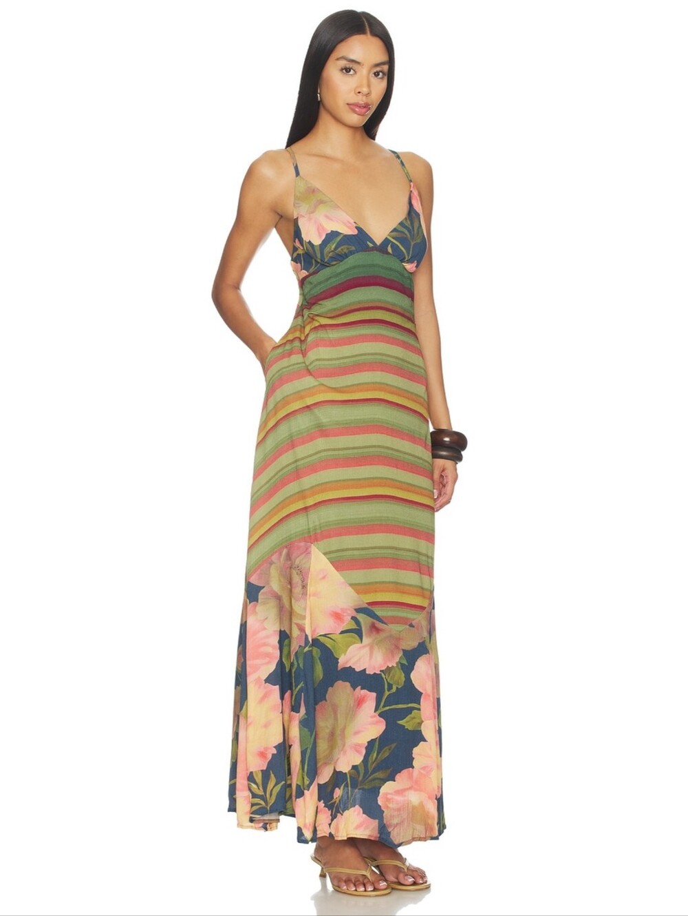 Free People Painted Sands Maxi Dress Navy Combo Women's Size Medium